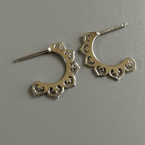 Sterling Silver Laser Cut Heart Half Hoop Earrings - Picture 4 of 9